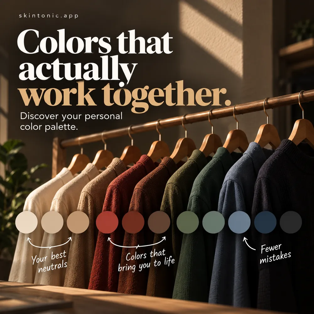 Colors that actually work together: a rack of sweaters with a personal palette of neutrals and accent colors.
